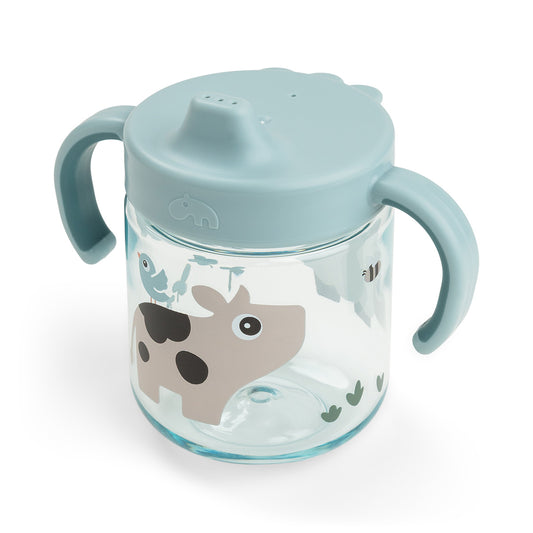 Vaso con boquilla de aprendizaje 2 asas Tiny farm Azul