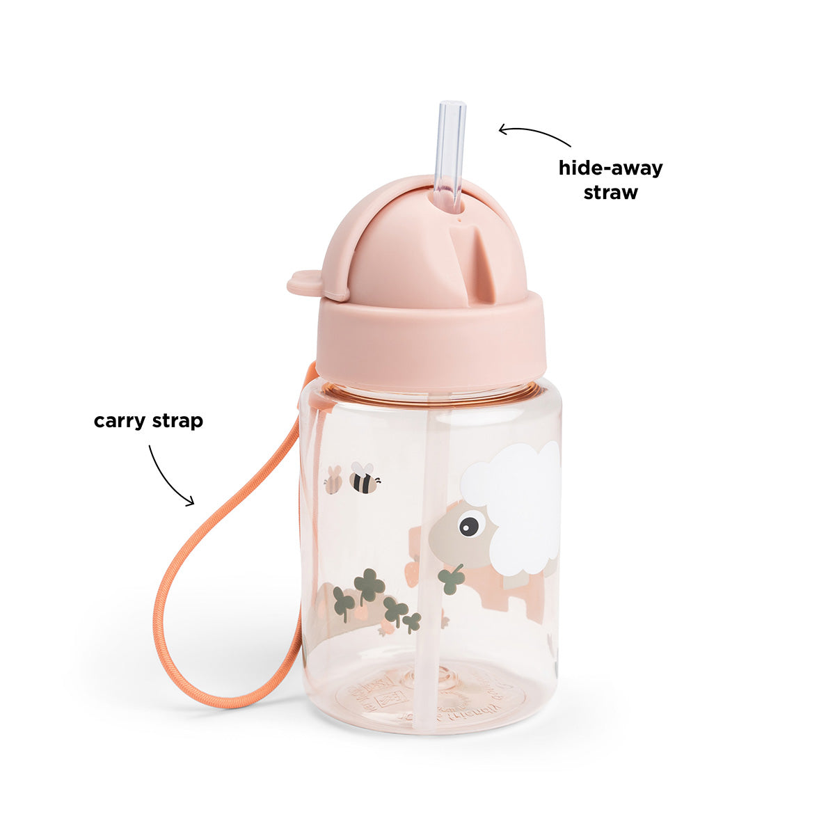 Botella con Pajita Tiny farm Rosa 280 ml