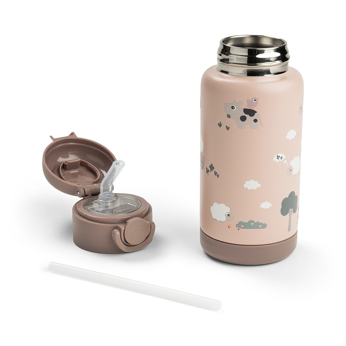 Botella térmica con pajita Tiny farm Rosa 340 ml