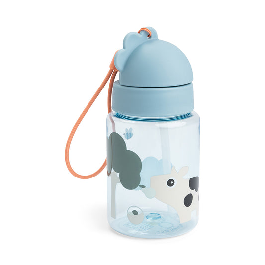 Botella con Pajita Tiny farm Azul 280 ml