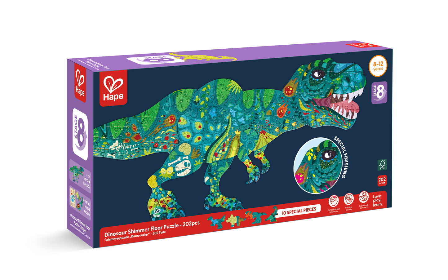 Puzzle de Suelo Brillante de Dinosaurios - 200 pzs