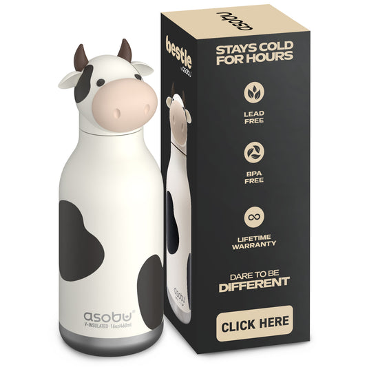 Botella térmica de acero inoxidable Asobu Besties vaca 475 ml