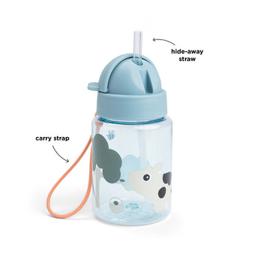 Botella con Pajita Tiny farm Azul 280 ml