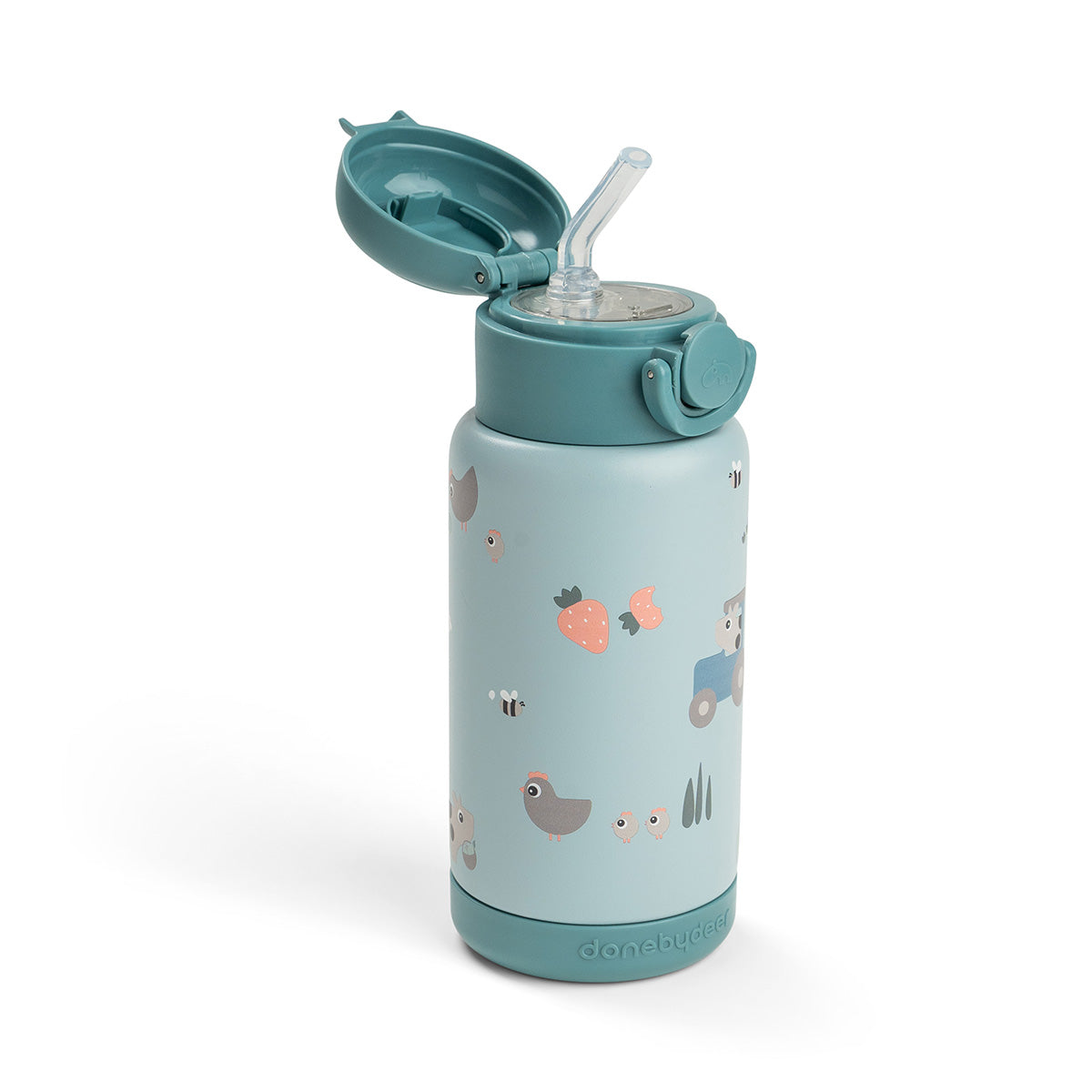Botella térmica con pajita Tiny farm Azul 340 ml