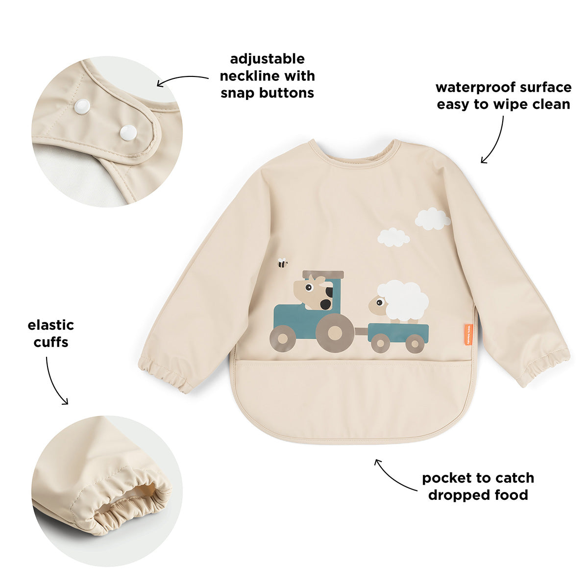 Babero con bolsillo y mangas Tiny farm Arena