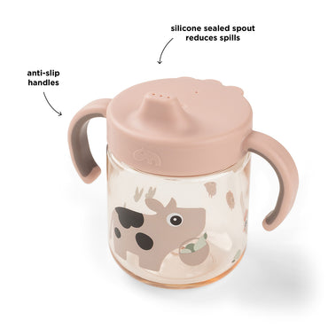 Vaso con boquilla de aprendizaje 2 asas Tiny farm Rosa