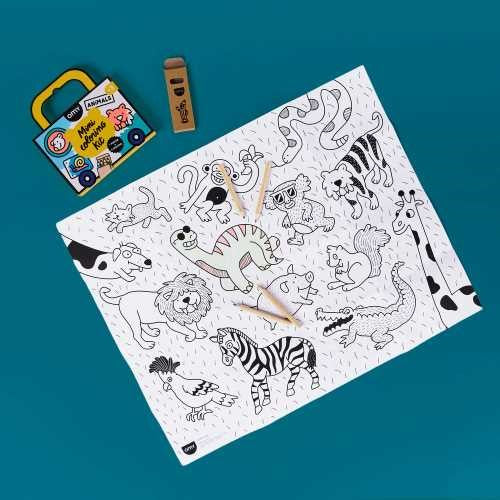 Mini Set de Bolsilllo para Colorear + 4 Lápices de Color - Animales