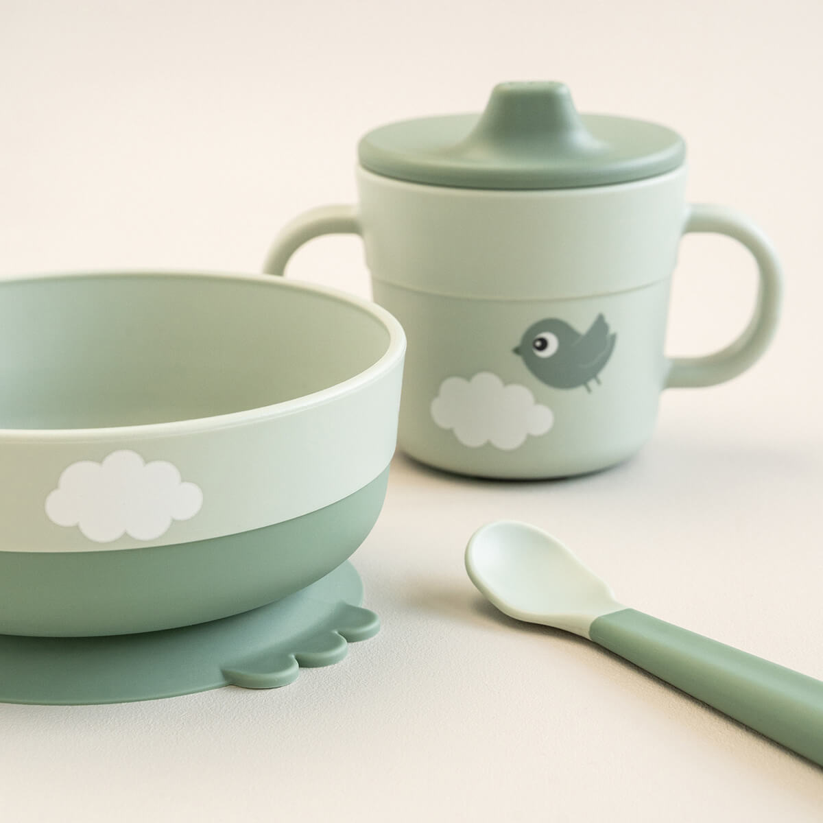 Foodie vajilla First meal con ventosa Happy clouds Verde