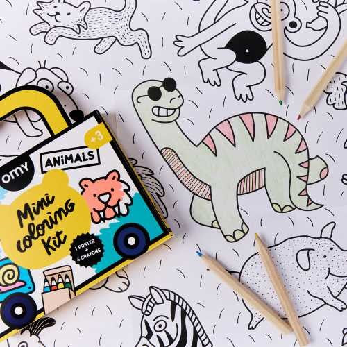 Mini Set de Bolsilllo para Colorear + 4 Lápices de Color - Animales