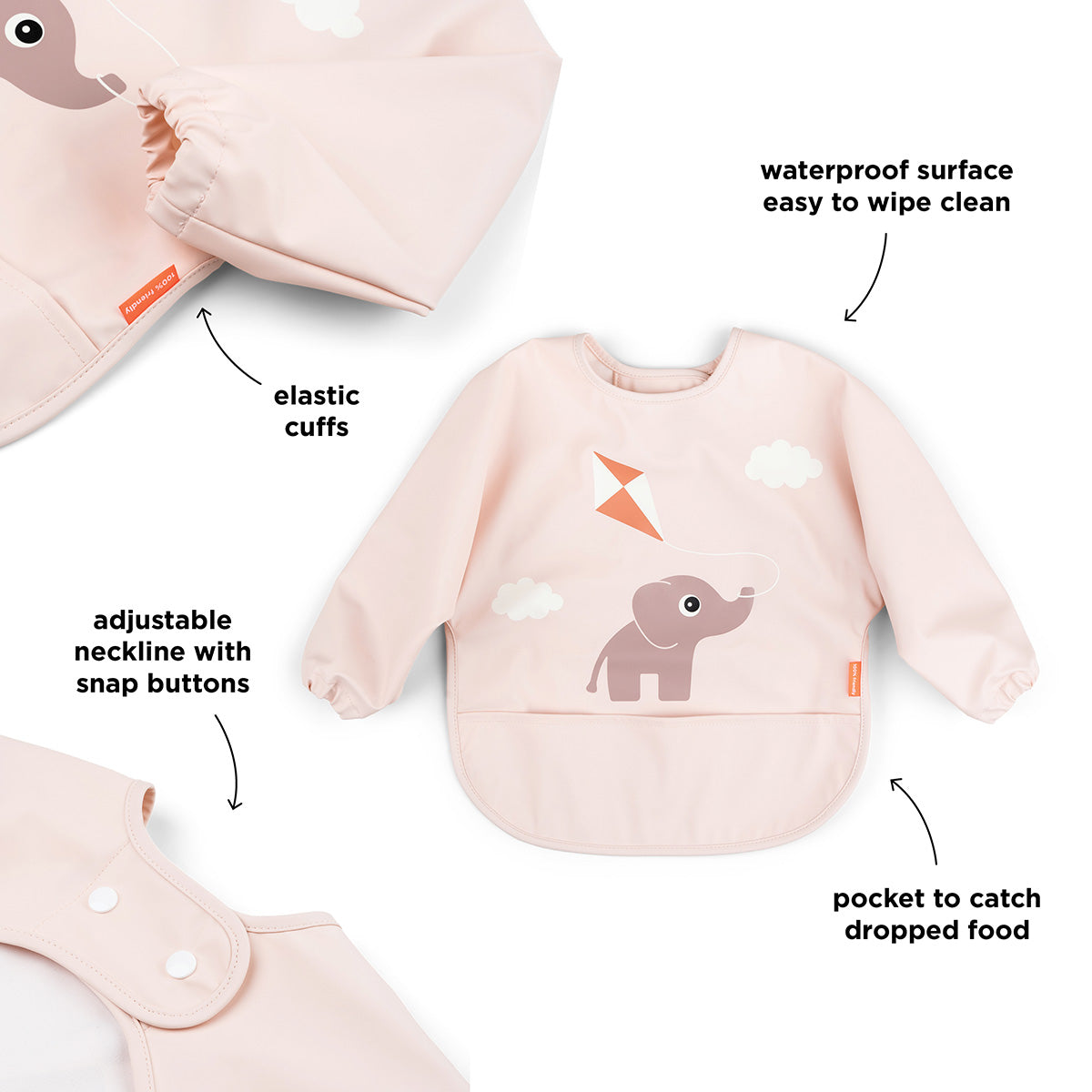 Babero con bolsillo y mangas Playground Rosa