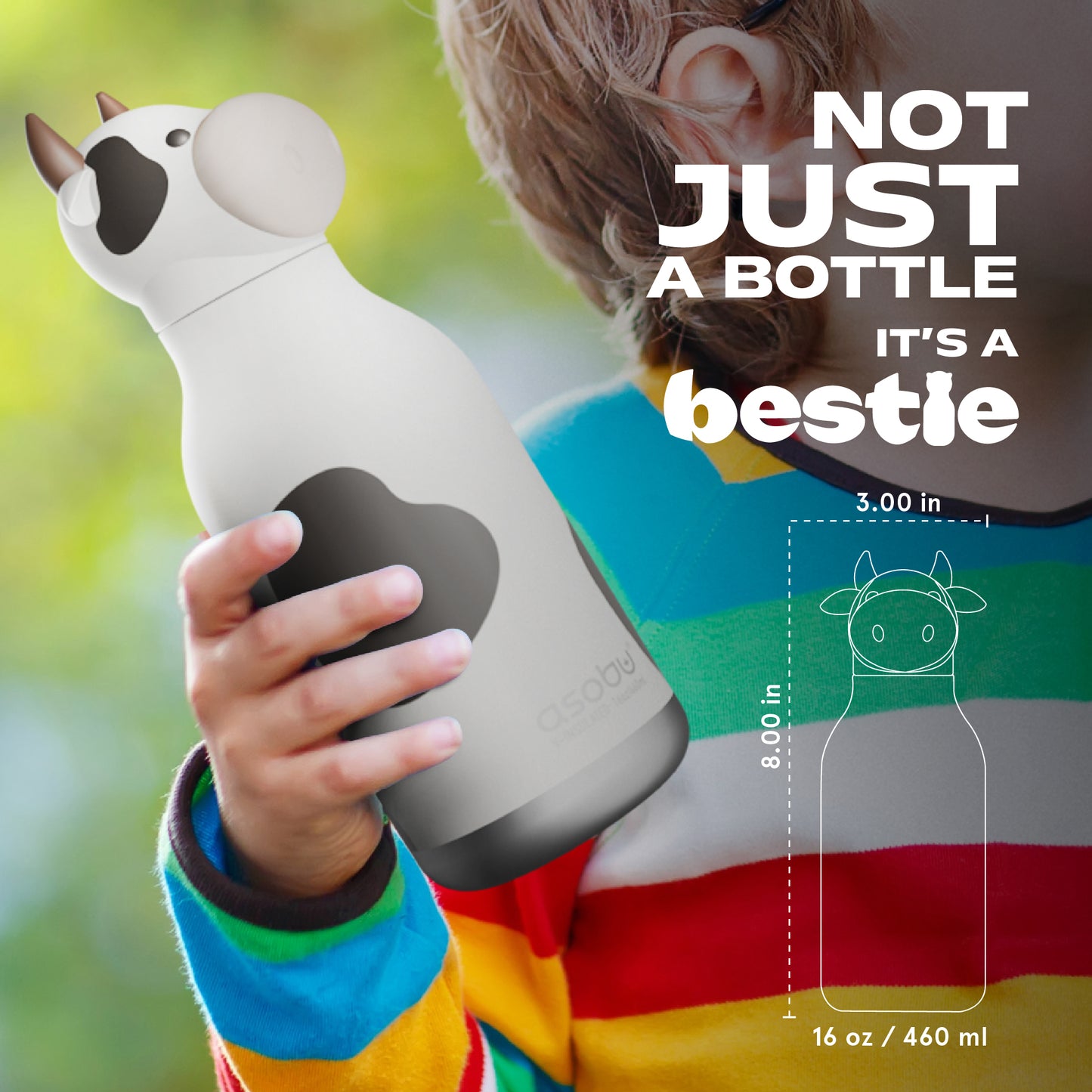 Botella térmica de acero inoxidable Asobu Besties vaca 475 ml