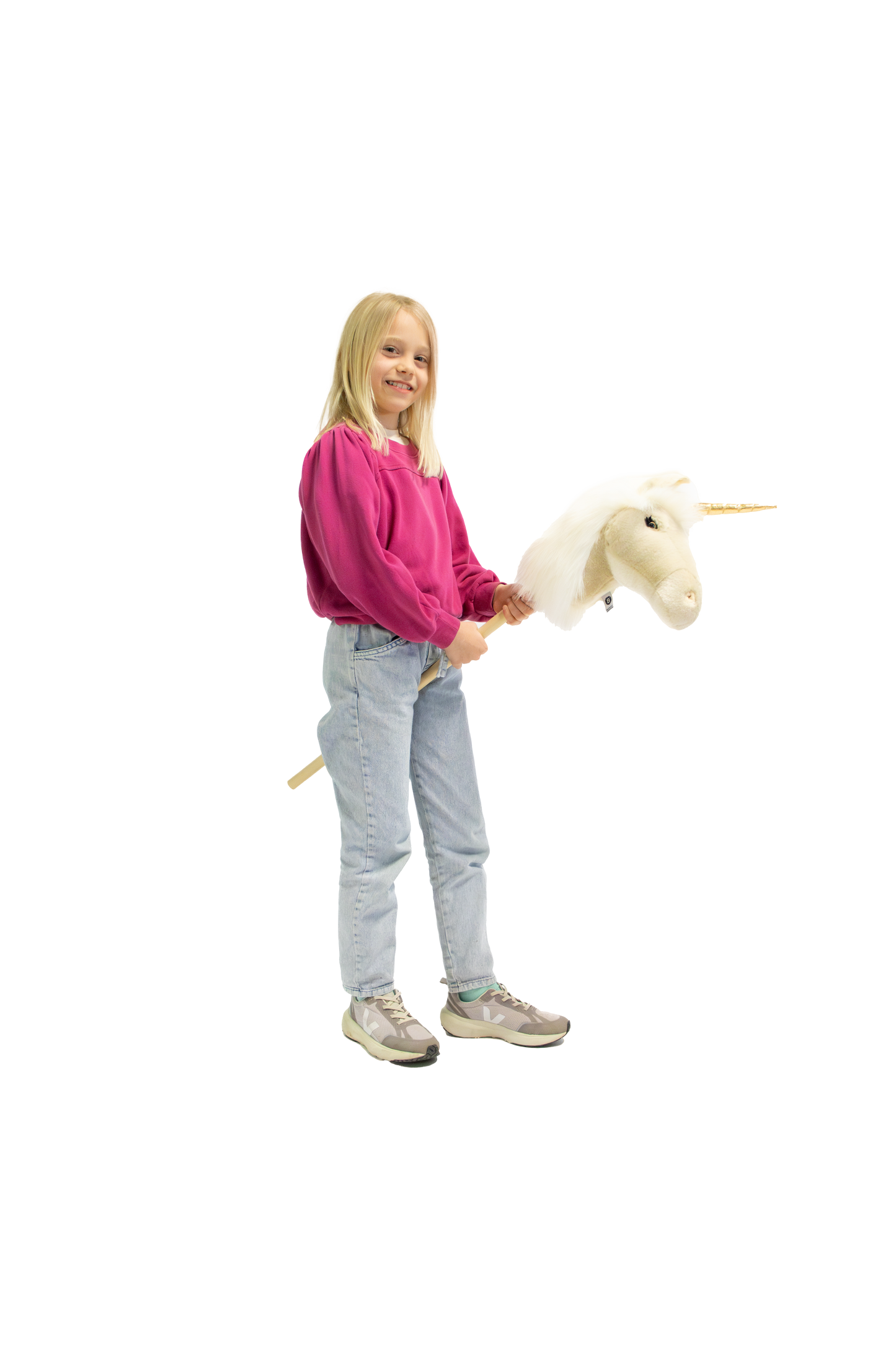 Peluche unicornio beige con palo Wild & Soft