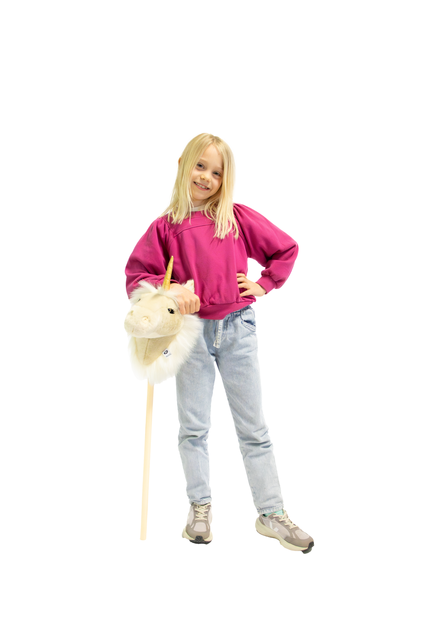 Peluche unicornio beige con palo Wild & Soft