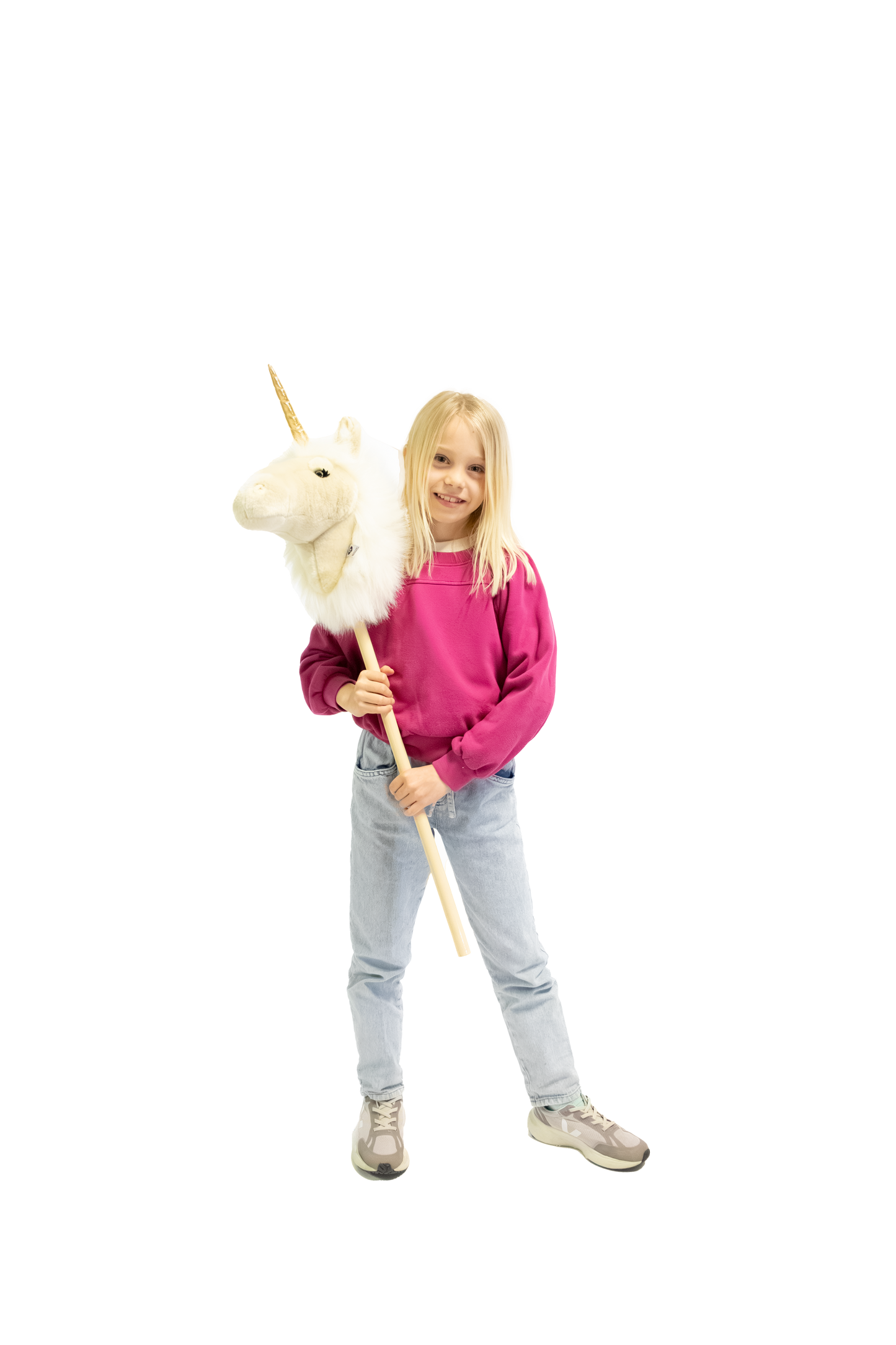 Peluche unicornio beige con palo Wild & Soft
